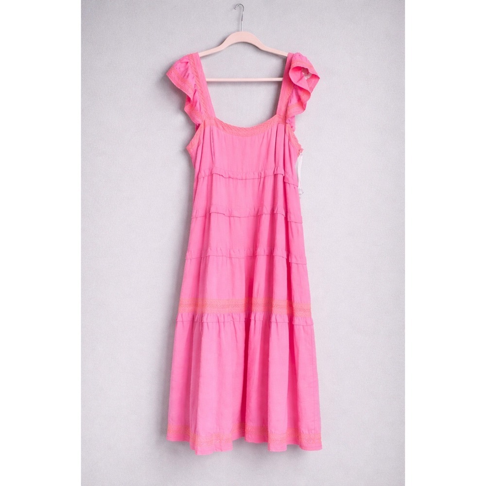 J. Marie NEW Calli Pink Orange Embroidered Tiered Midi Sun Dress SZ XL Coquette - Picture 13 of 13